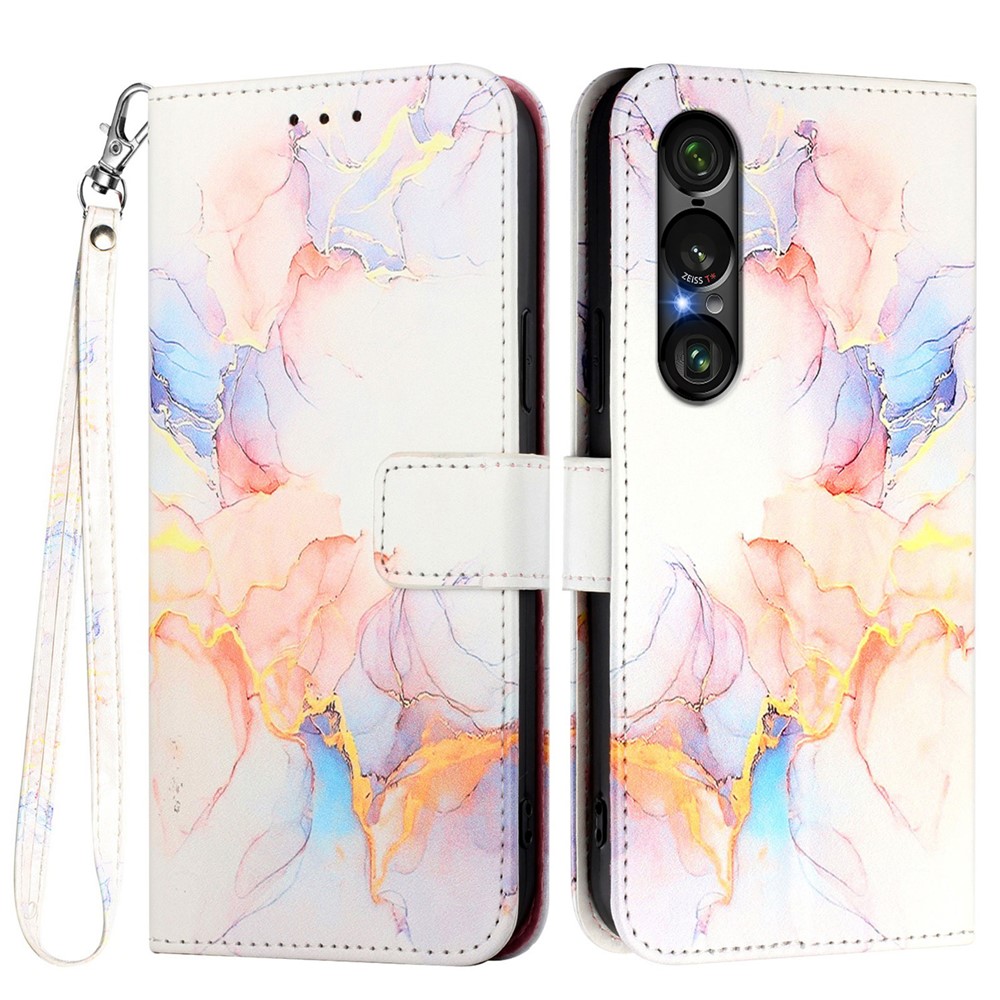  Sony Xperia 1 VII Fodral Läder Marmor Vit