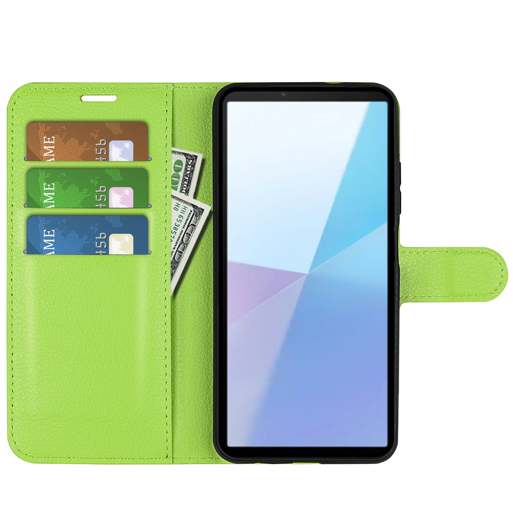  Sony Xperia 10 VII Fodral Litchi Läder Grön