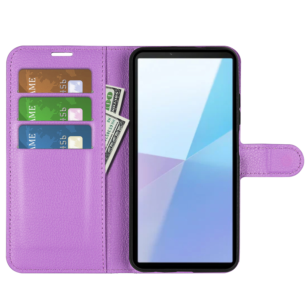  Sony Xperia 10 VII Fodral Litchi Läder Lila