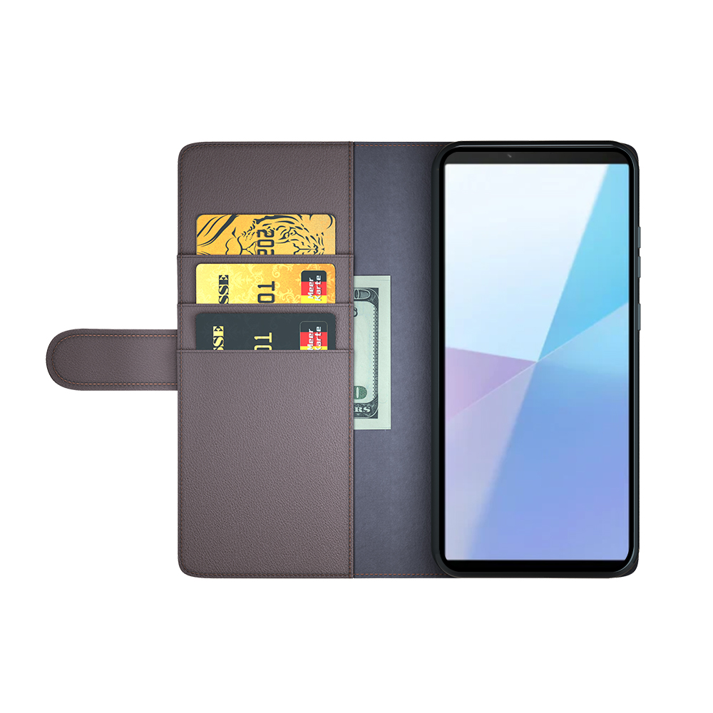  Sony Xperia 10 VII Fodral Premium Äkta Läder Brun