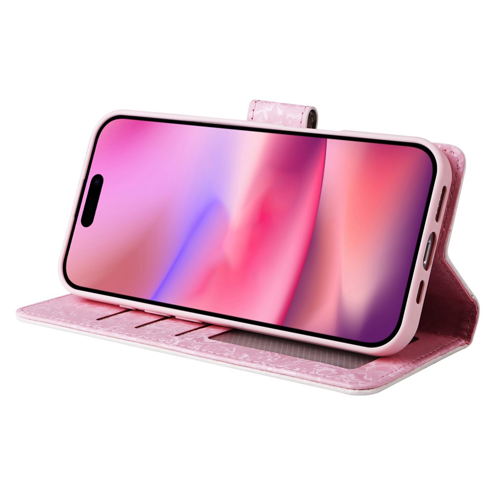  iPhone 16 Fodral RFID Läder Rosa Blommor