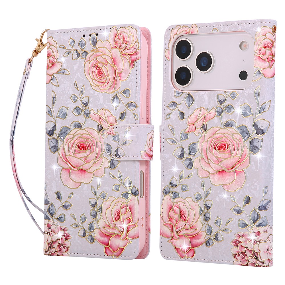  iPhone 17 Pro Fodral RFID Läder Rosa Blommor