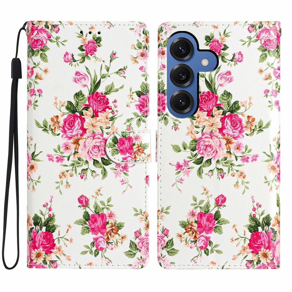  Samsung Galaxy S26 Fodral Med Tryck Rosa Blommor
