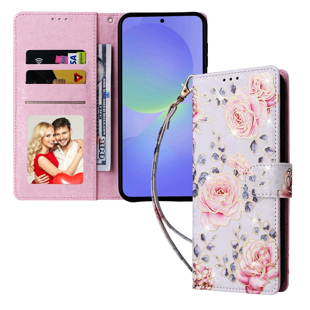  Samsung Galaxy A37 5G Fodral RFID Läder Rosa Blommor