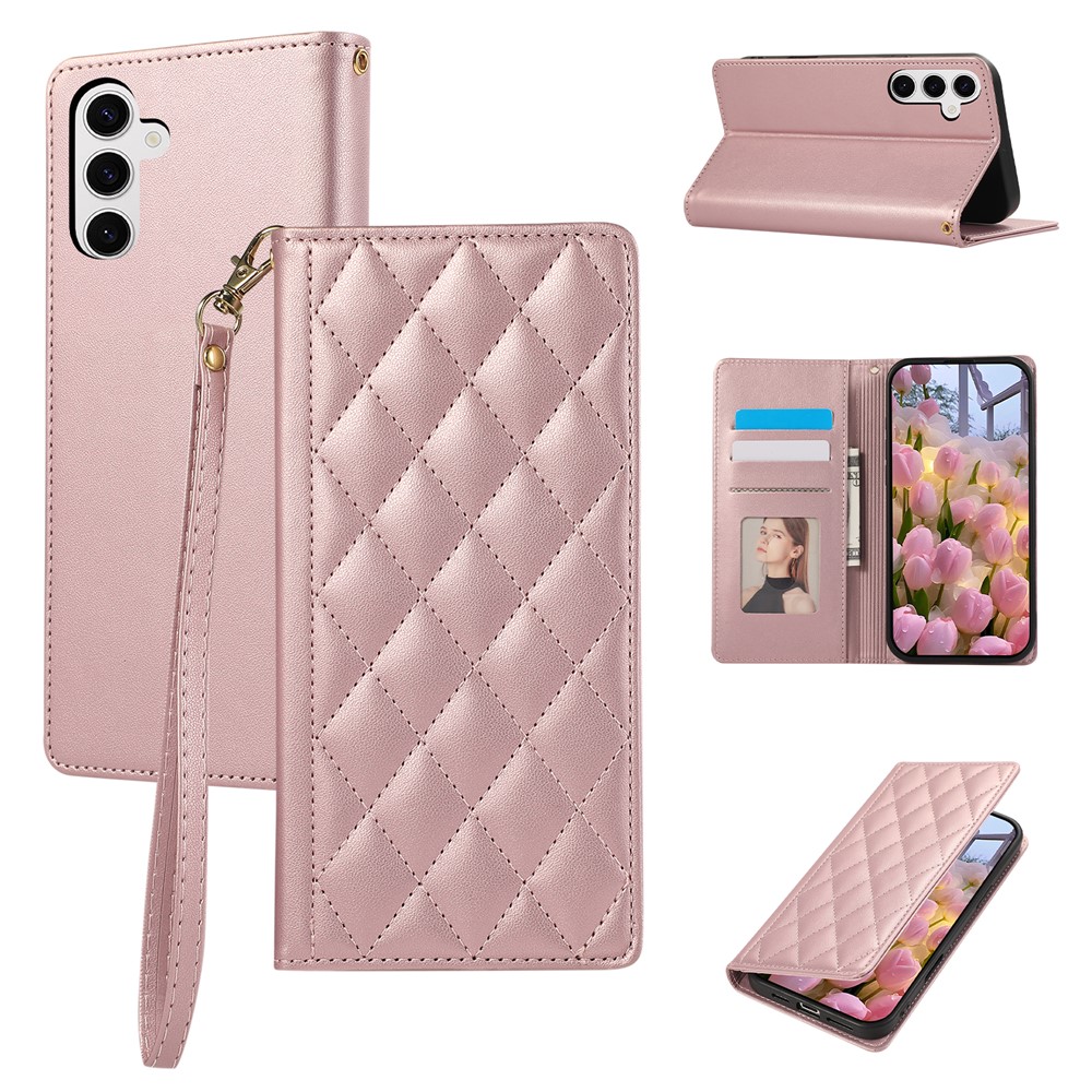  Samsung Galaxy A37 5G Fodral RFID Rhombus Läder Roséguld