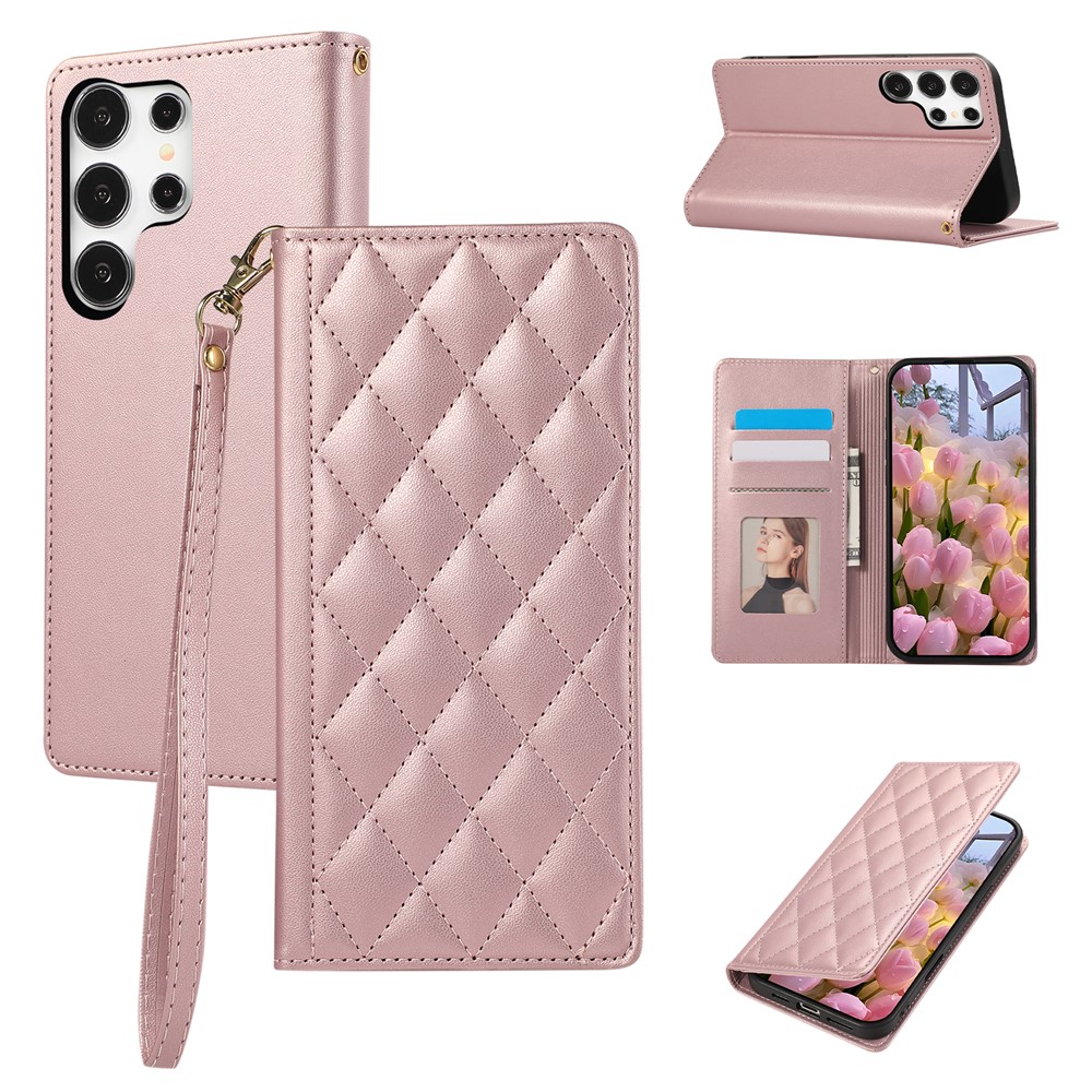  Samsung Galaxy S26 Ultra Fodral RFID Rhombus Läder Roséguld