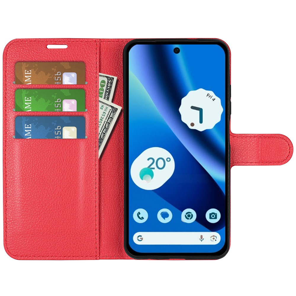  Google Pixel 10a Fodral Litchi Läder Röd