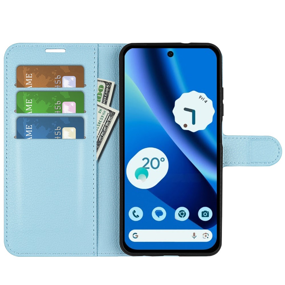  Google Pixel 10a Fodral Litchi Läder Blå