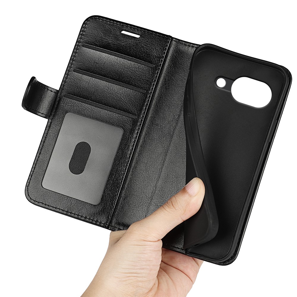  Google Pixel 10a Fodral Crazy Horse Läder Svart