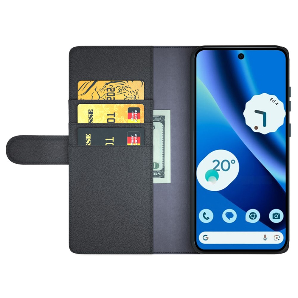  Google Pixel 10a Fodral Premium Äkta Läder Svart