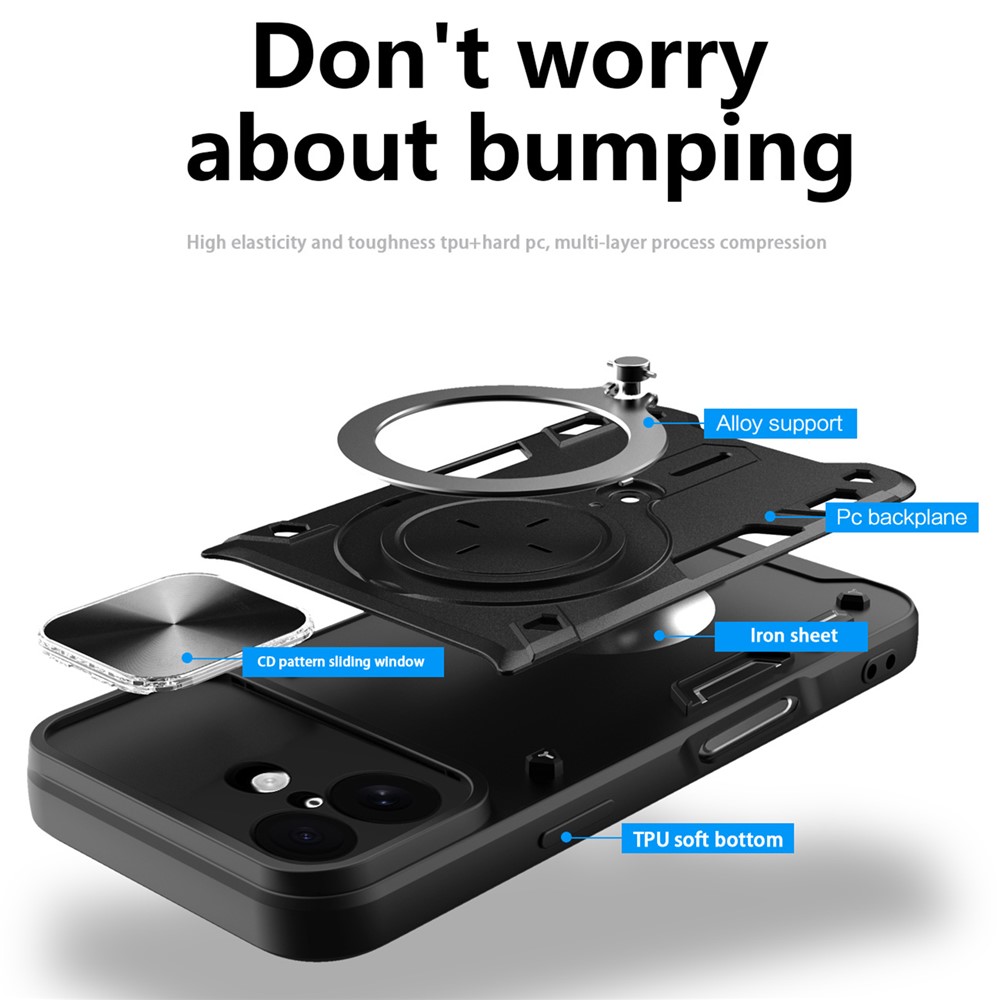  iPhone 17 Skal CamShield Kickstand Hybrid Svart