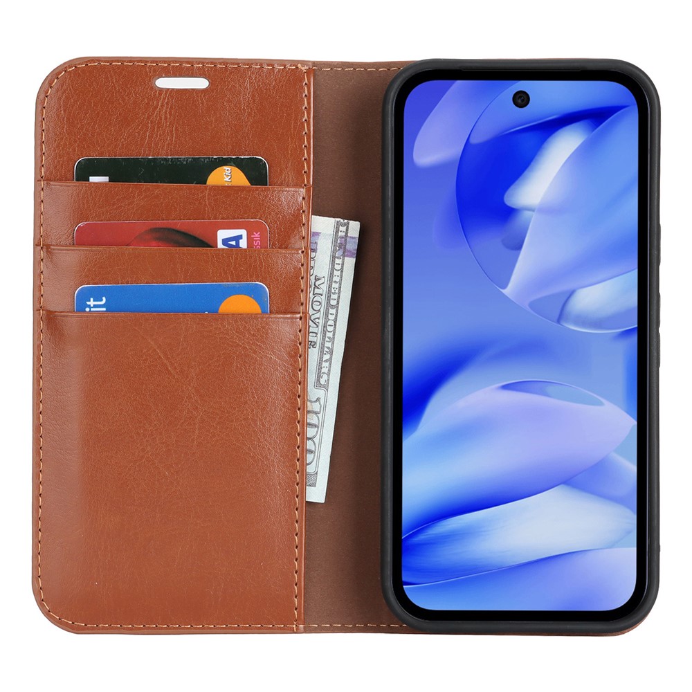  Google Pixel 10a Fodral Flip Äkta Läder Brun