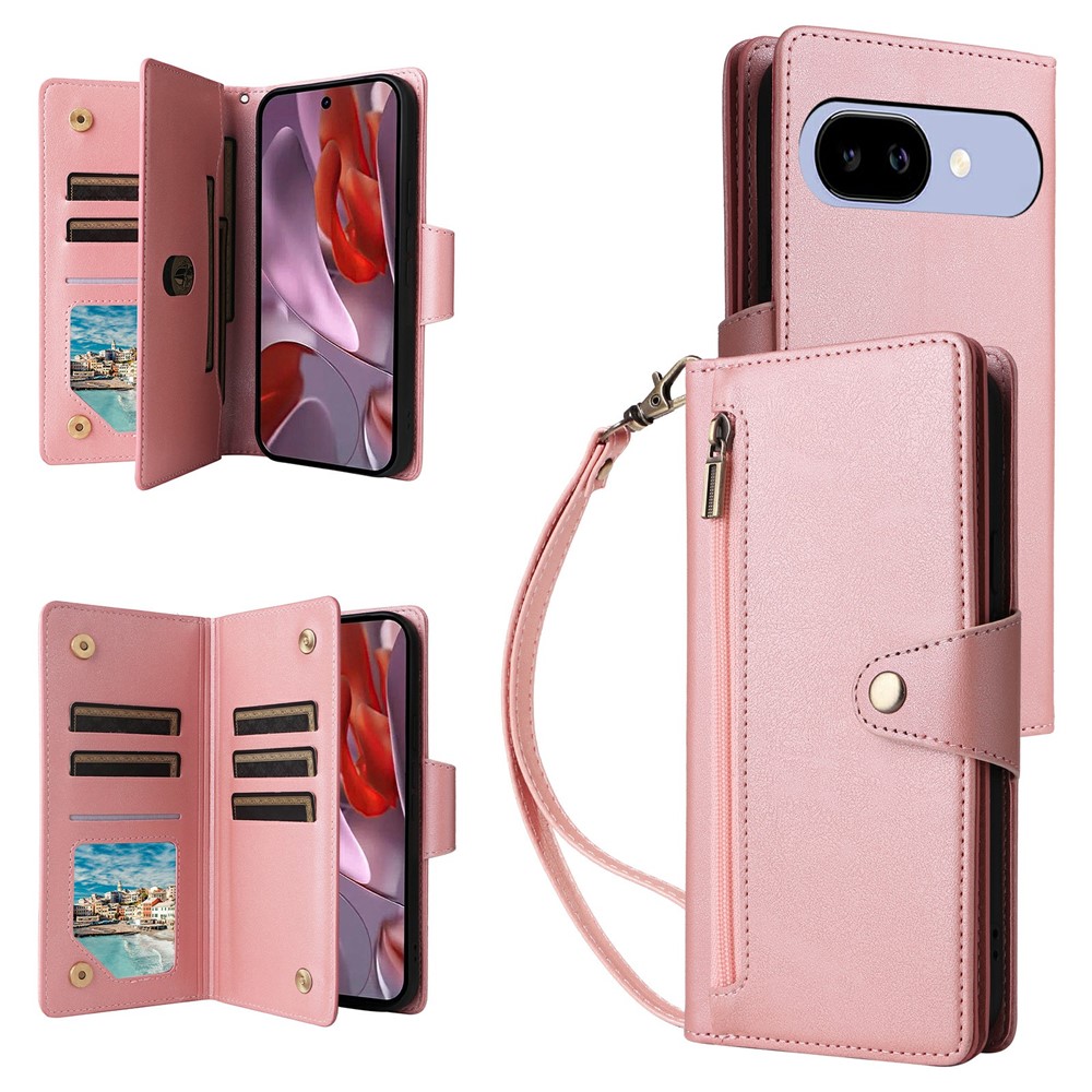 Google Pixel 10a Fodral Med Kortfack Läder Roséguld