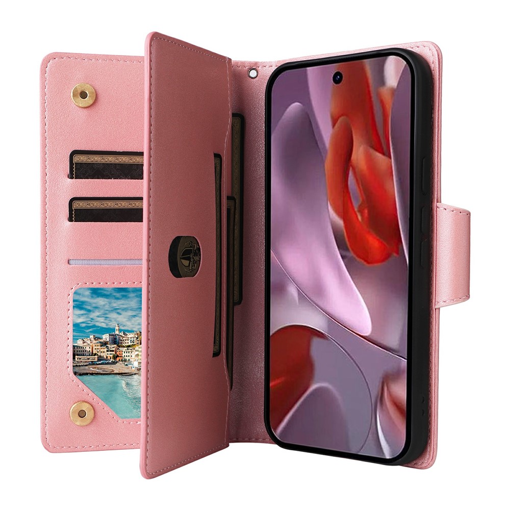  Google Pixel 10a Fodral Med Kortfack Läder Roséguld