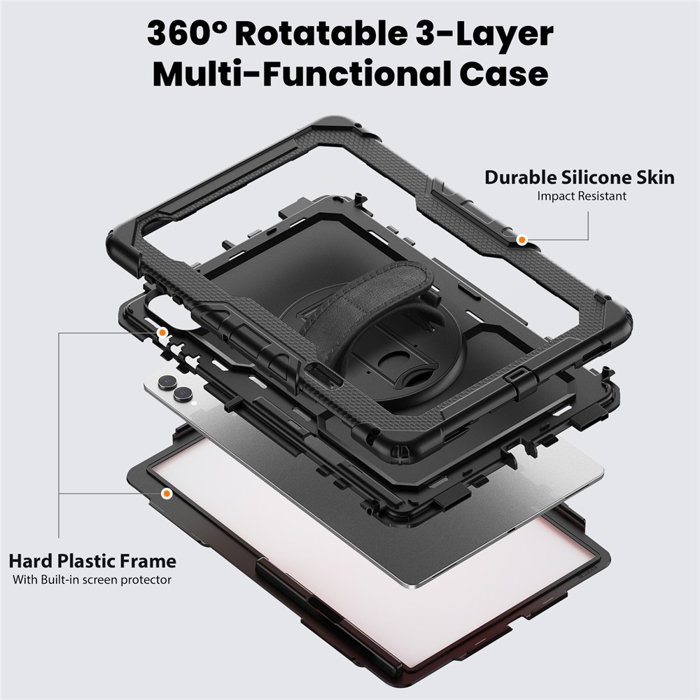  Galaxy Tab S11 Ultra Skal 360 Shockproof Hybrid Kickstand Svart