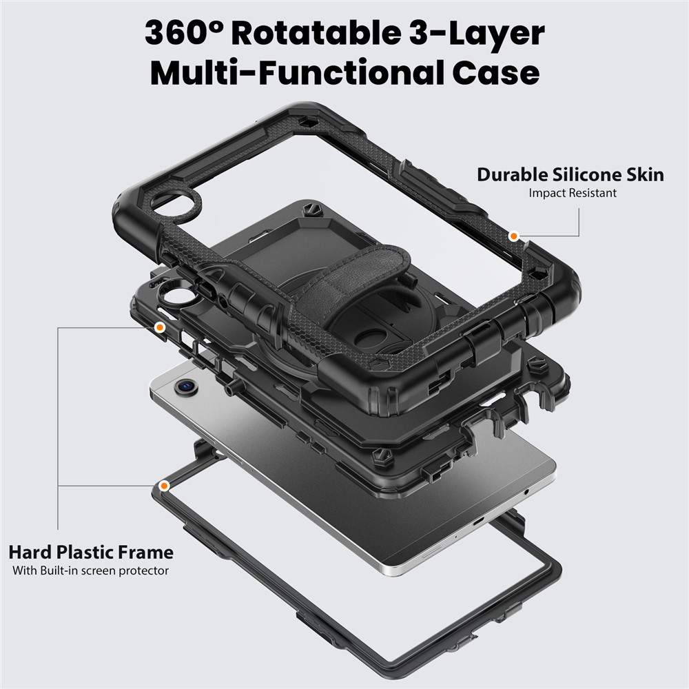  Galaxy Tab A11/A9 Skal 360 Shockproof Hybrid Kickstand Svart