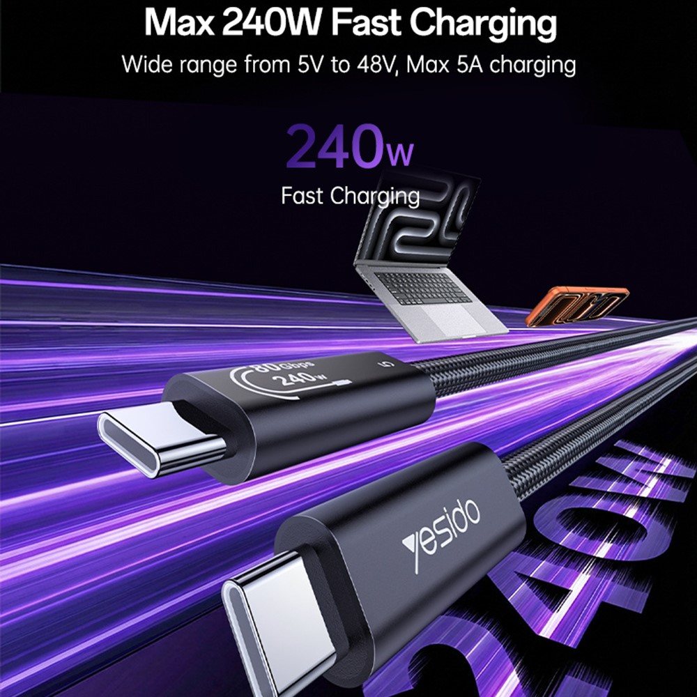 YESIDO YESIDO 1m Thunderbolt 5 Kabel USB-C - USB-C 240W Svart