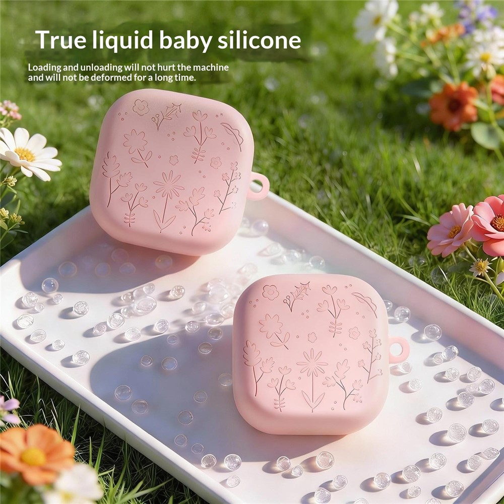  Samsung Galaxy Buds 4 / 4 Pro Skal Silikon Blommigt Tryck Rosa