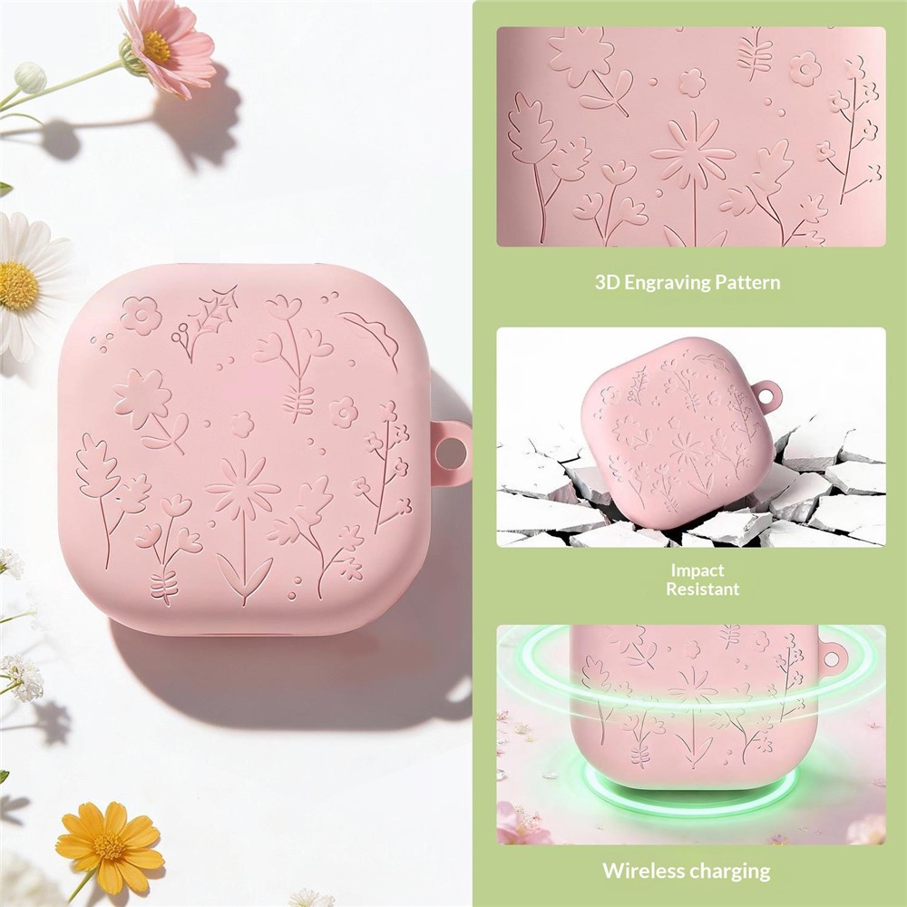  Samsung Galaxy Buds 4 / 4 Pro Skal Silikon Blommigt Tryck Rosa