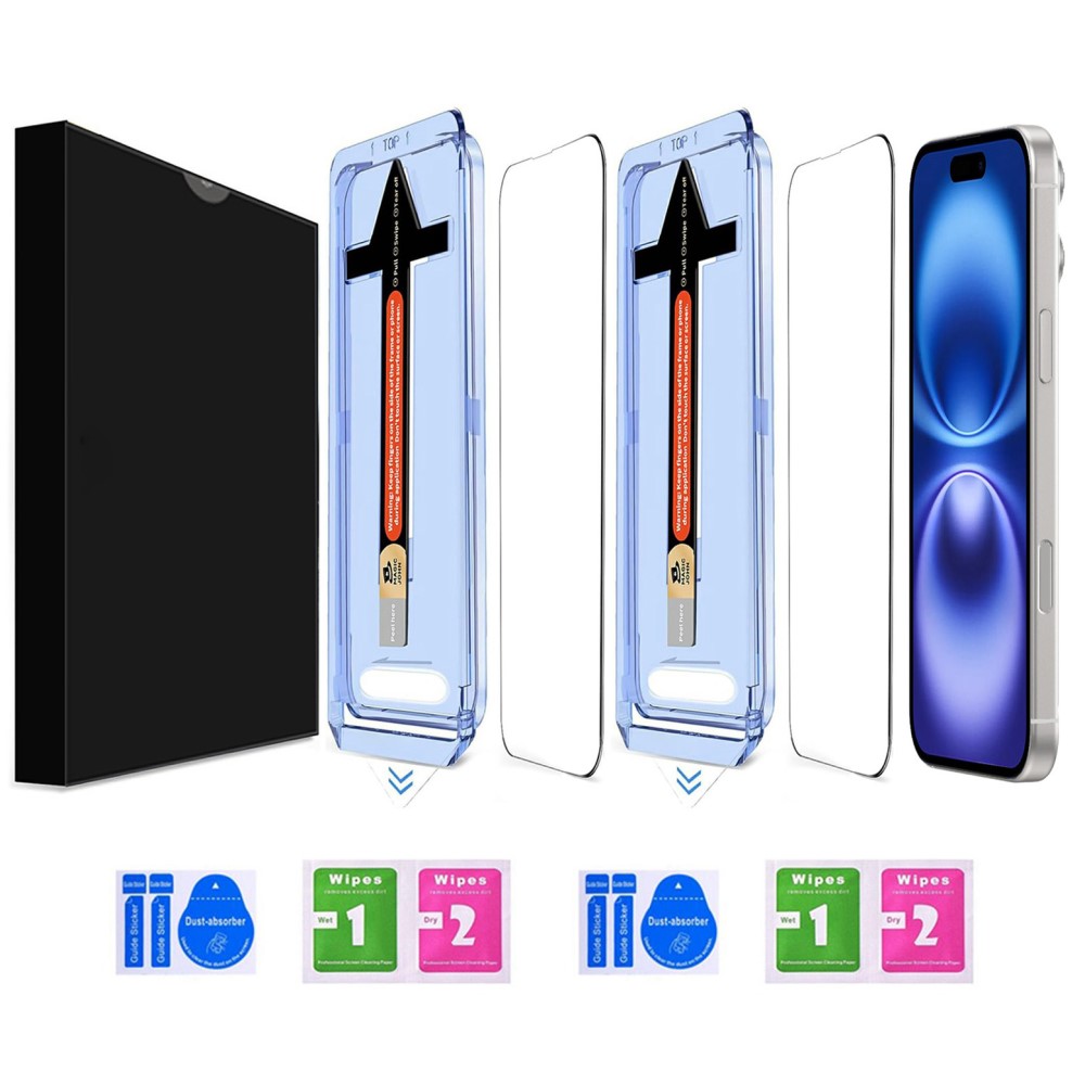  iPhone 16 Plus/15 Plus 2-PACK Skärmskydd Heltäckande Härdat Glas