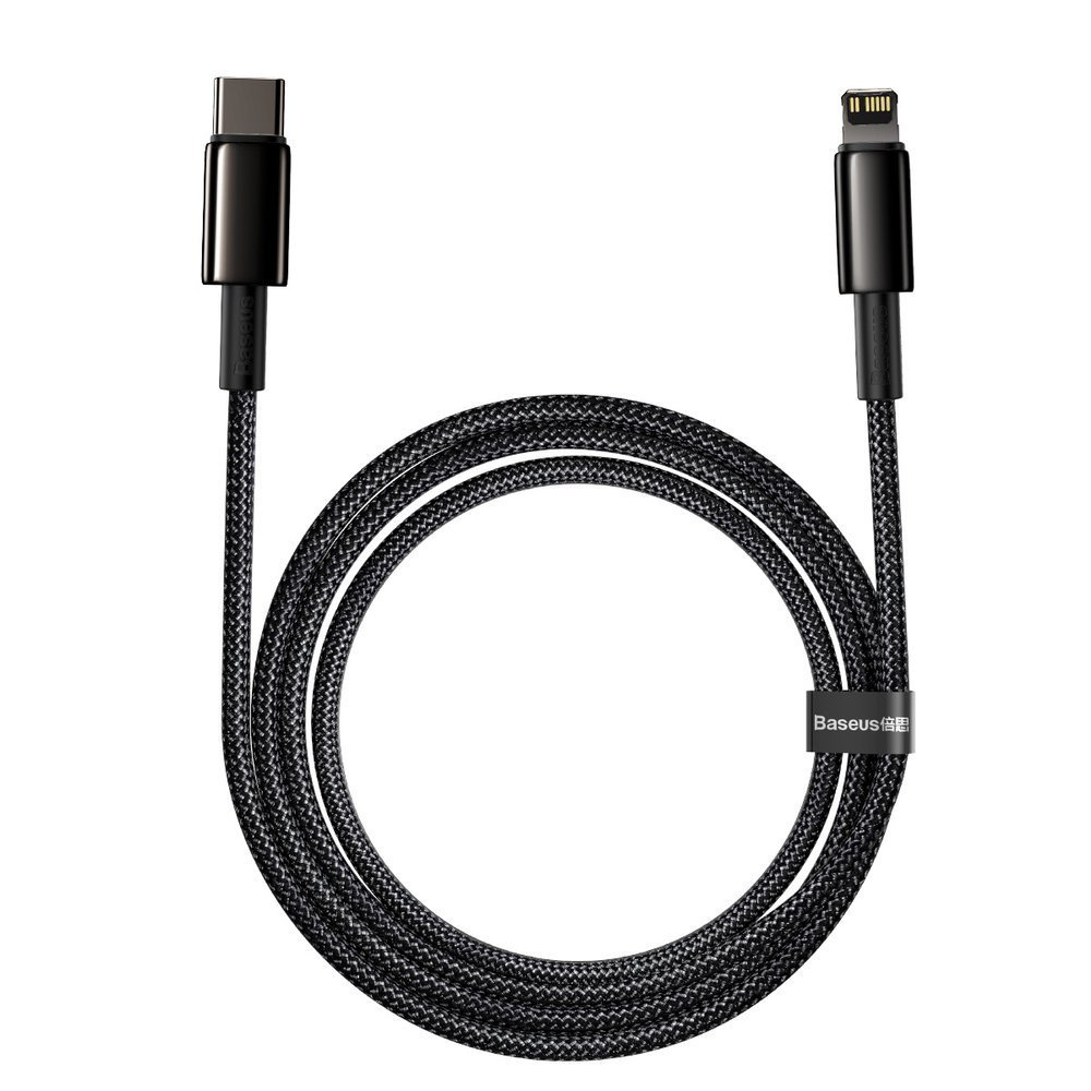 BASEUS Baseus 2m 20W PD USB-C - Lightning Flätad Nylon Kabel - Svart