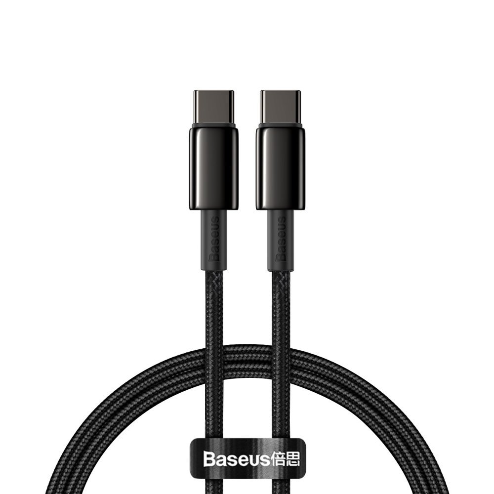 BASEUS Baseus Tungsten 1m 100W 5A PD QC USB-C - USB-C Flätad Nylon Kabel - Svart
