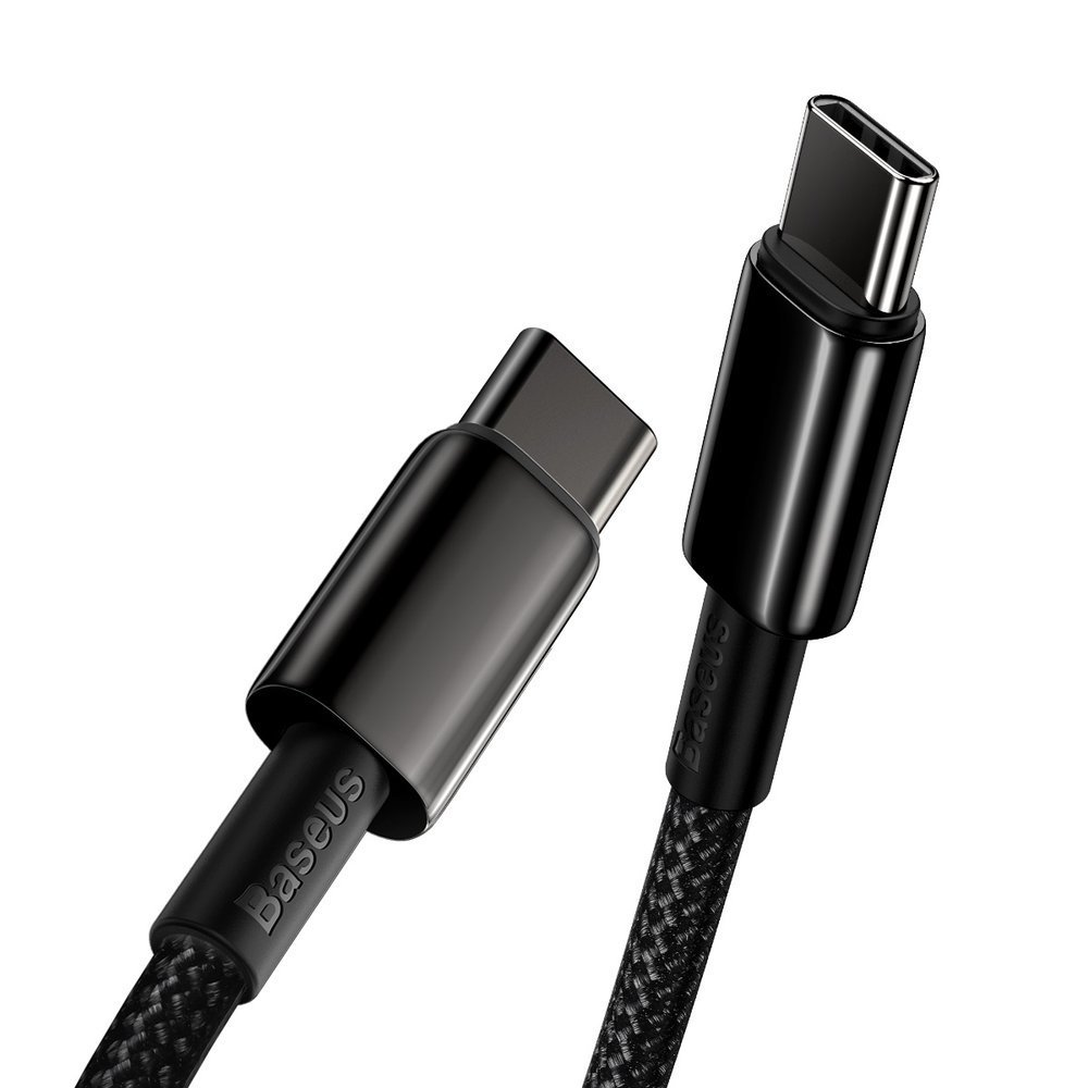 BASEUS Baseus Tungsten 1m 100W 5A PD QC USB-C - USB-C Flätad Nylon Kabel - Svart