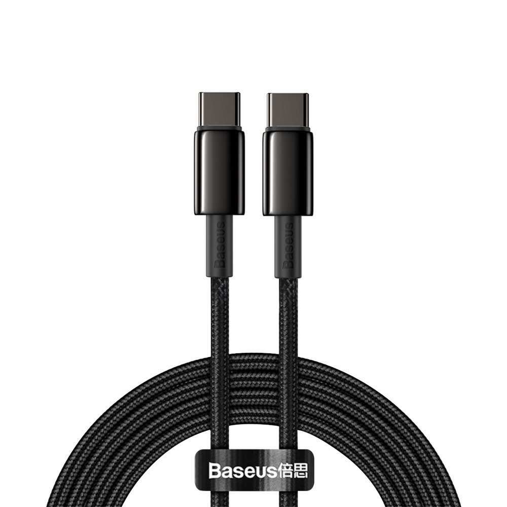 BASEUS Baseus Tungsten 2m 100W 5A PD QC USB-C - USB-C Flätad Nylon Kabel - Svart