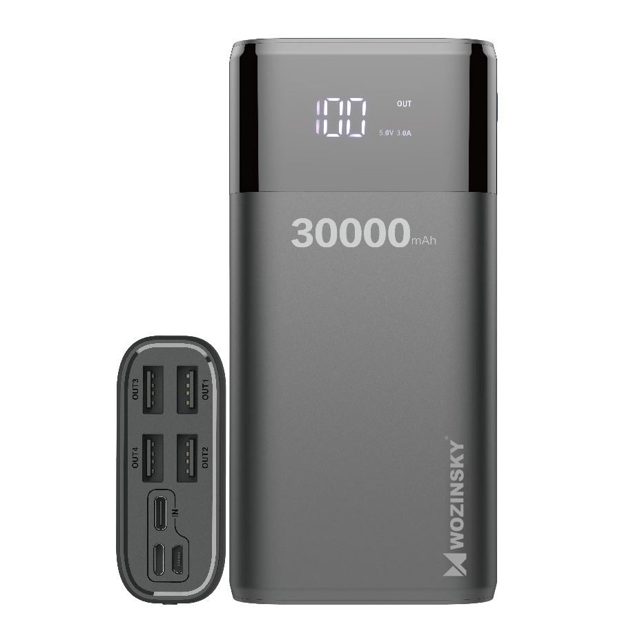 Wozinsky Wozinsky 30000 mAh Power Bank 4A 4x USB Med Display - Svart