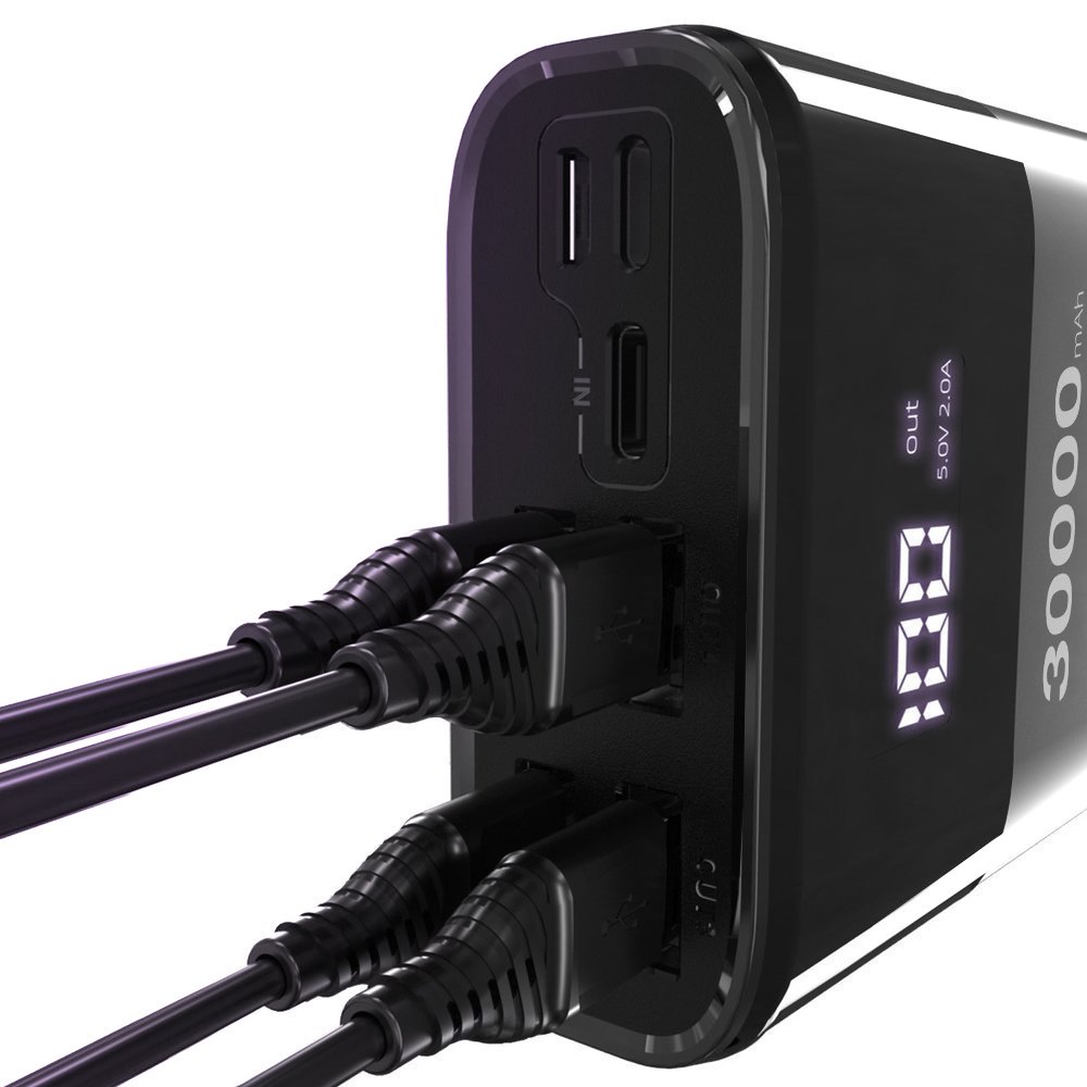 Wozinsky Wozinsky 30000 mAh Power Bank 4A 4x USB Med Display - Svart