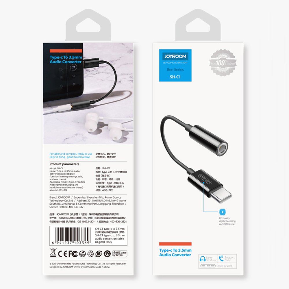 JOYROOM Joyroom USB-C till 3.5 mm AUX Adapter, DAC - Svart
