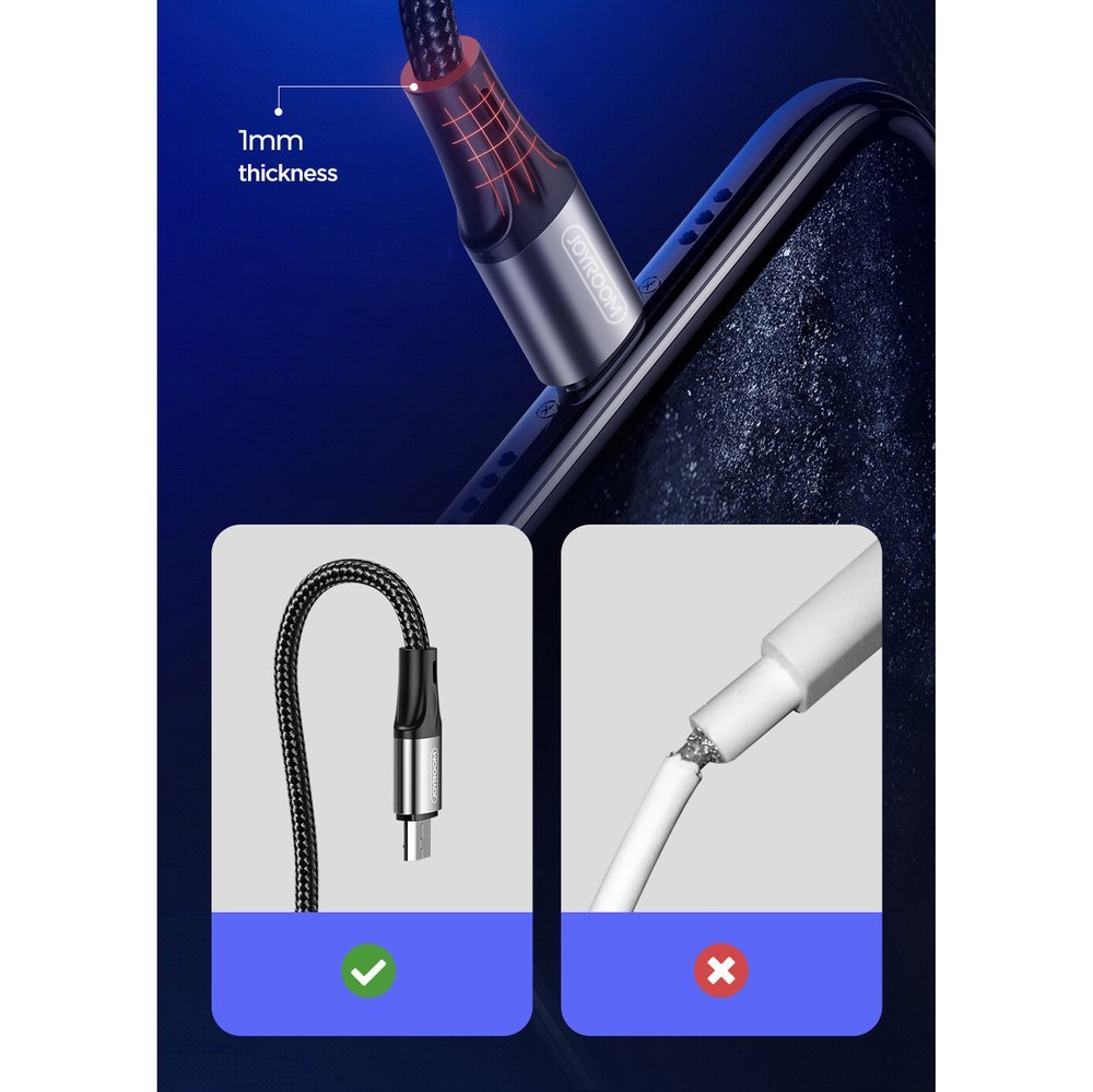 JOYROOM Joyroom 1.5m 3A MicroUSB Snabbladdning Nylon Kabel - Röd