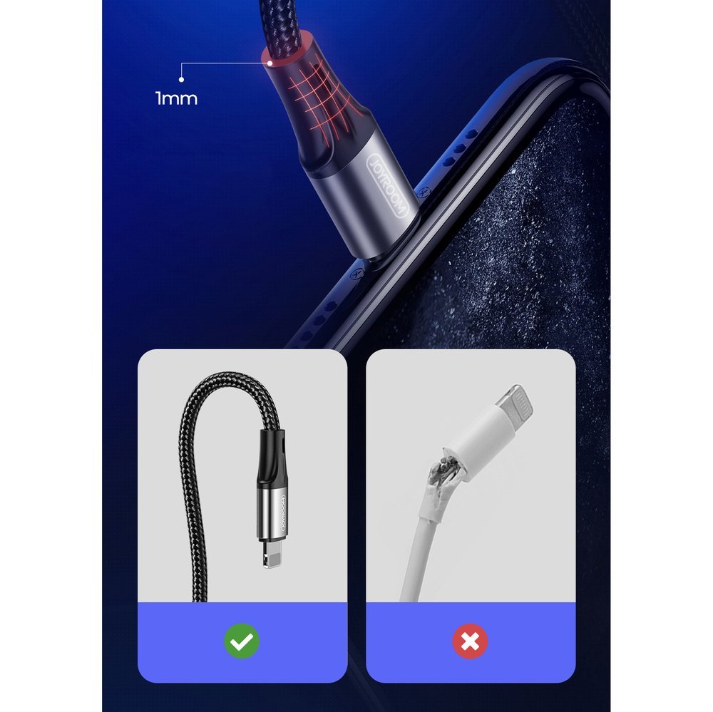 JOYROOM Joyroom 1m 3A Lightning Snabbladdning Nylon Kabel - Röd