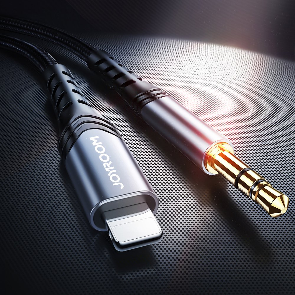 JOYROOM Joyroom 2m Lightning till 3.5 mm AUX Ljudkabel Nylon - Svart