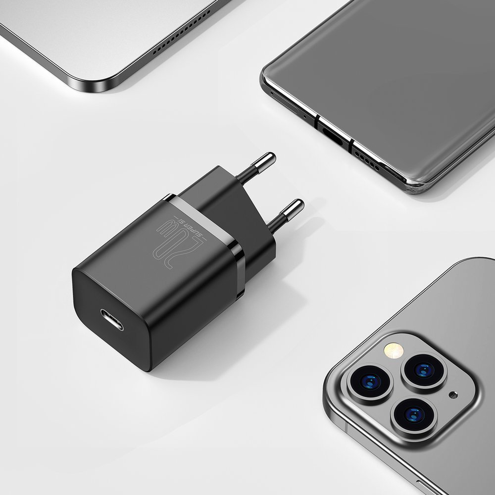 BASEUS Baseus Super Si 20W PD Snabbladdare Inkl. Kabel - Svart