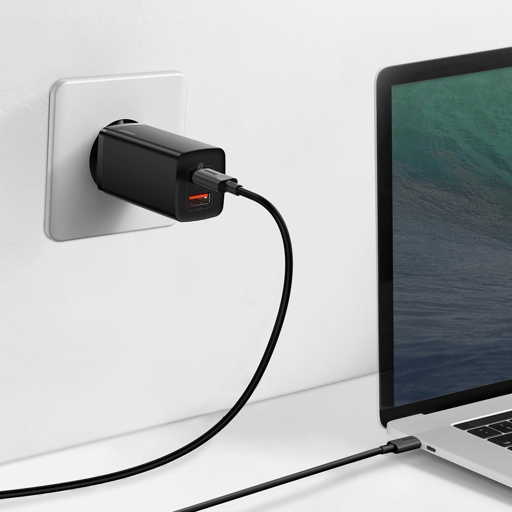 BASEUS Baseus GaN2 65W PD QC USB-C / USB-A Snabbladdare - Svart