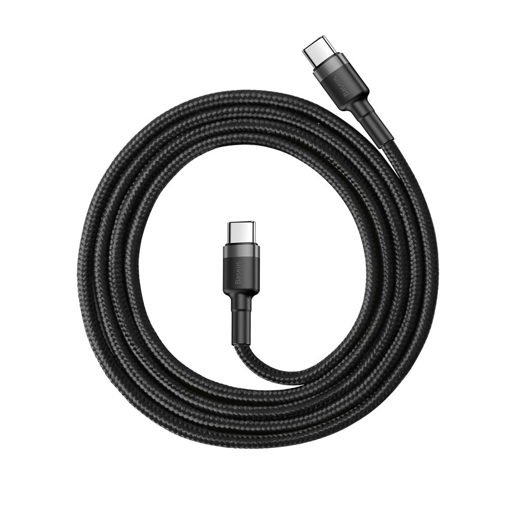 BASEUS Baseus Cafule 1m 60W PD QC USB-C - USB-C Nylon Kabel - Svart/Grå