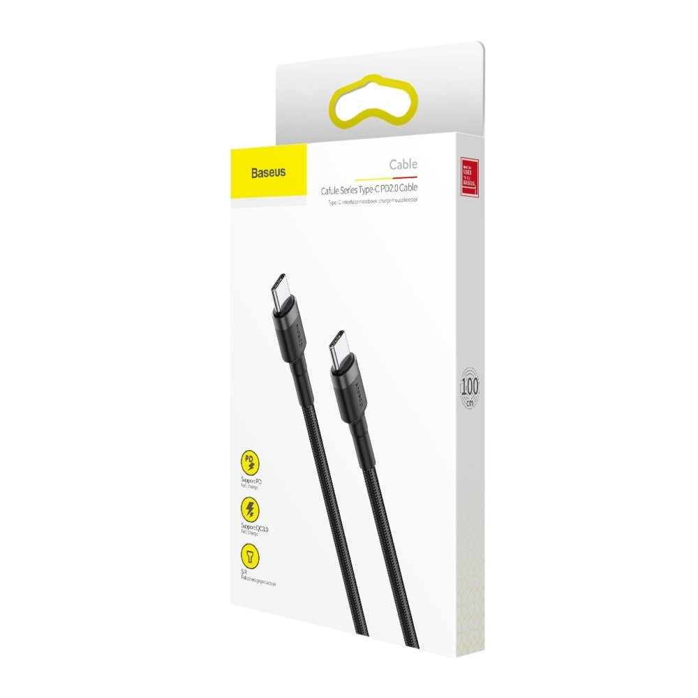 BASEUS Baseus Cafule 1m 60W PD QC USB-C - USB-C Nylon Kabel - Svart/Grå