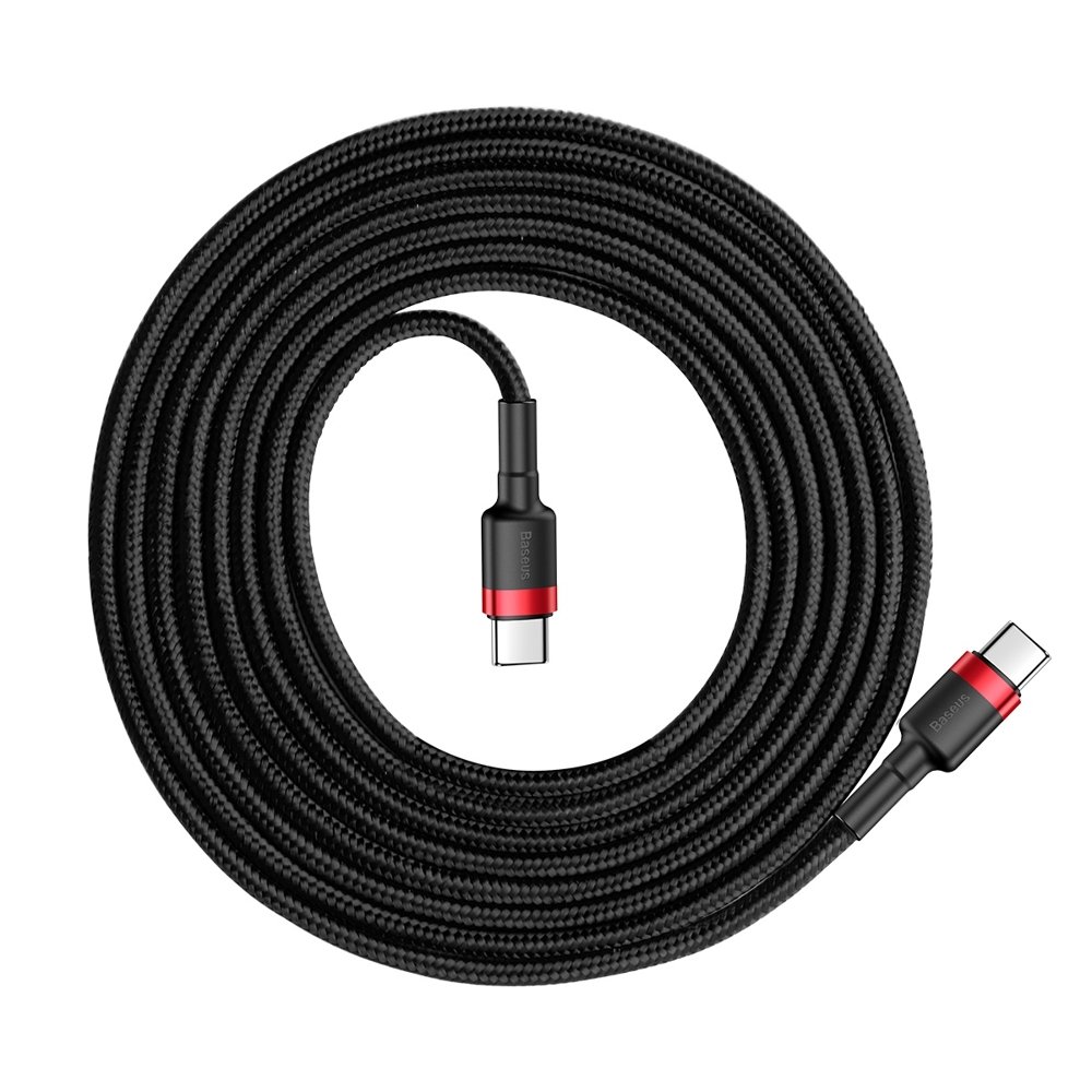 BASEUS Baseus Cafule 2m 60W PD QC USB-C - USB-C Nylon Kabel - Svart/Röd