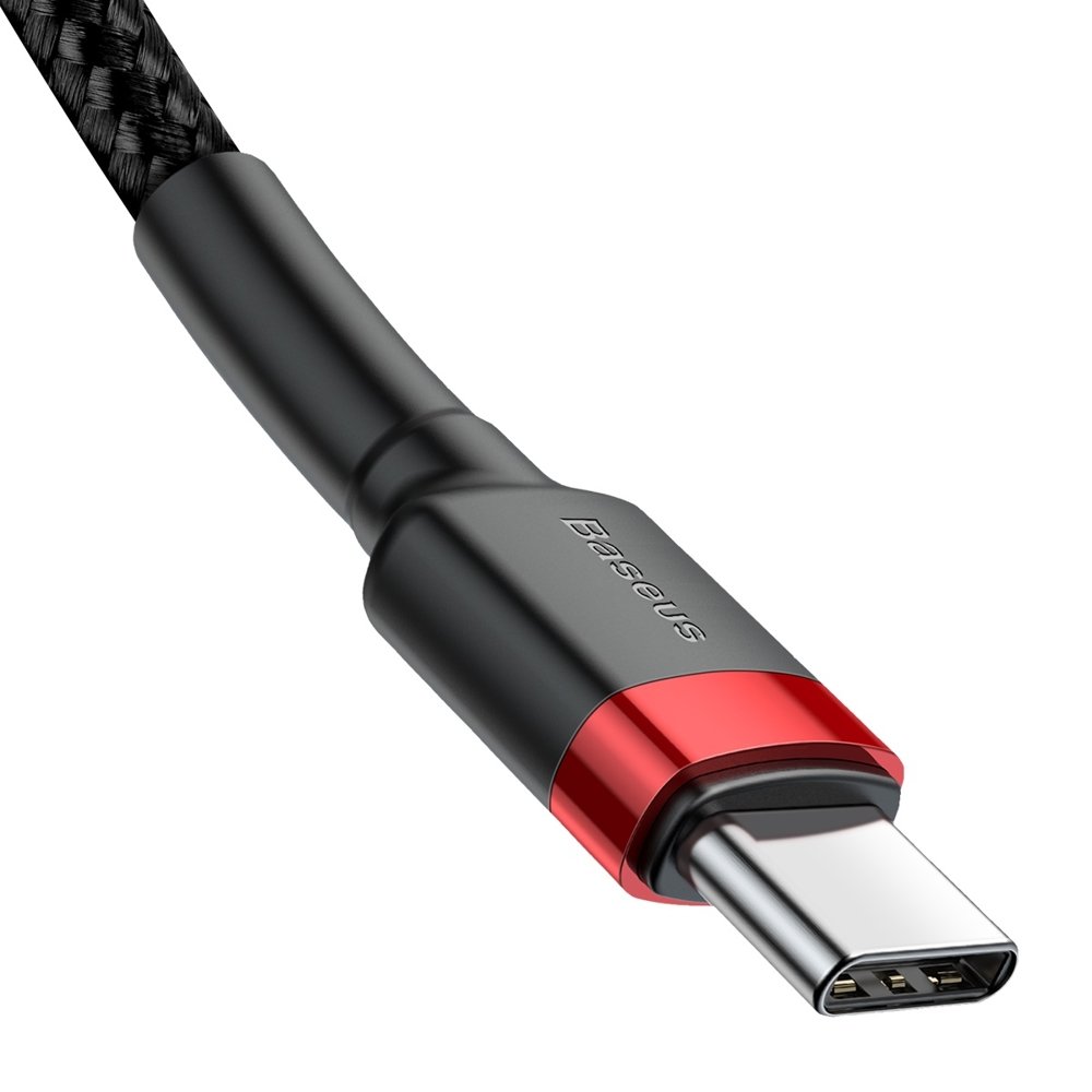 BASEUS Baseus Cafule 2m 60W PD QC USB-C - USB-C Nylon Kabel - Svart/Röd