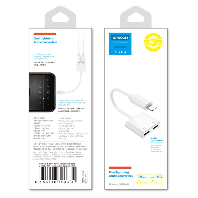 JOYROOM Joyroom Lightning Till Lightning Hona Ljud Adapter - Vit