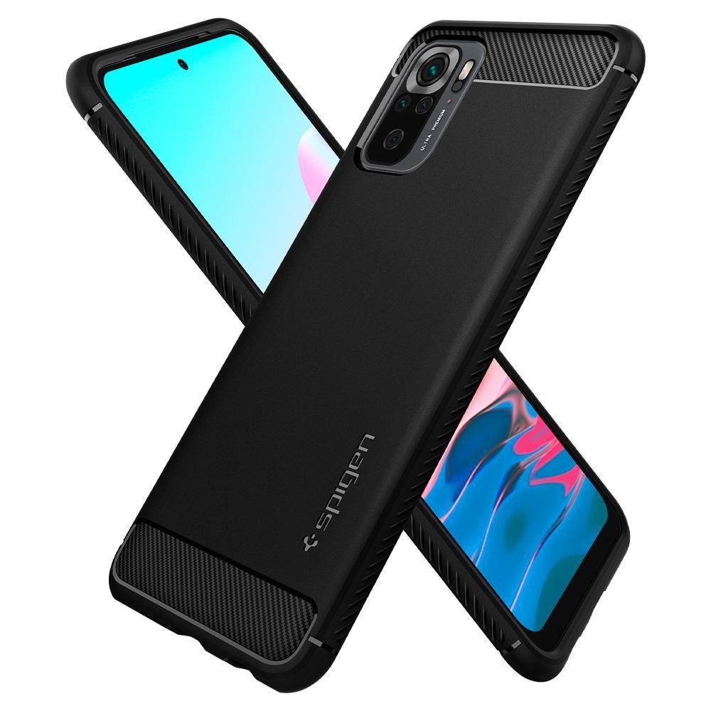 Spigen Xiaomi Redmi Note 10S - Spigen Rugged Armor Skal - Matt Svart