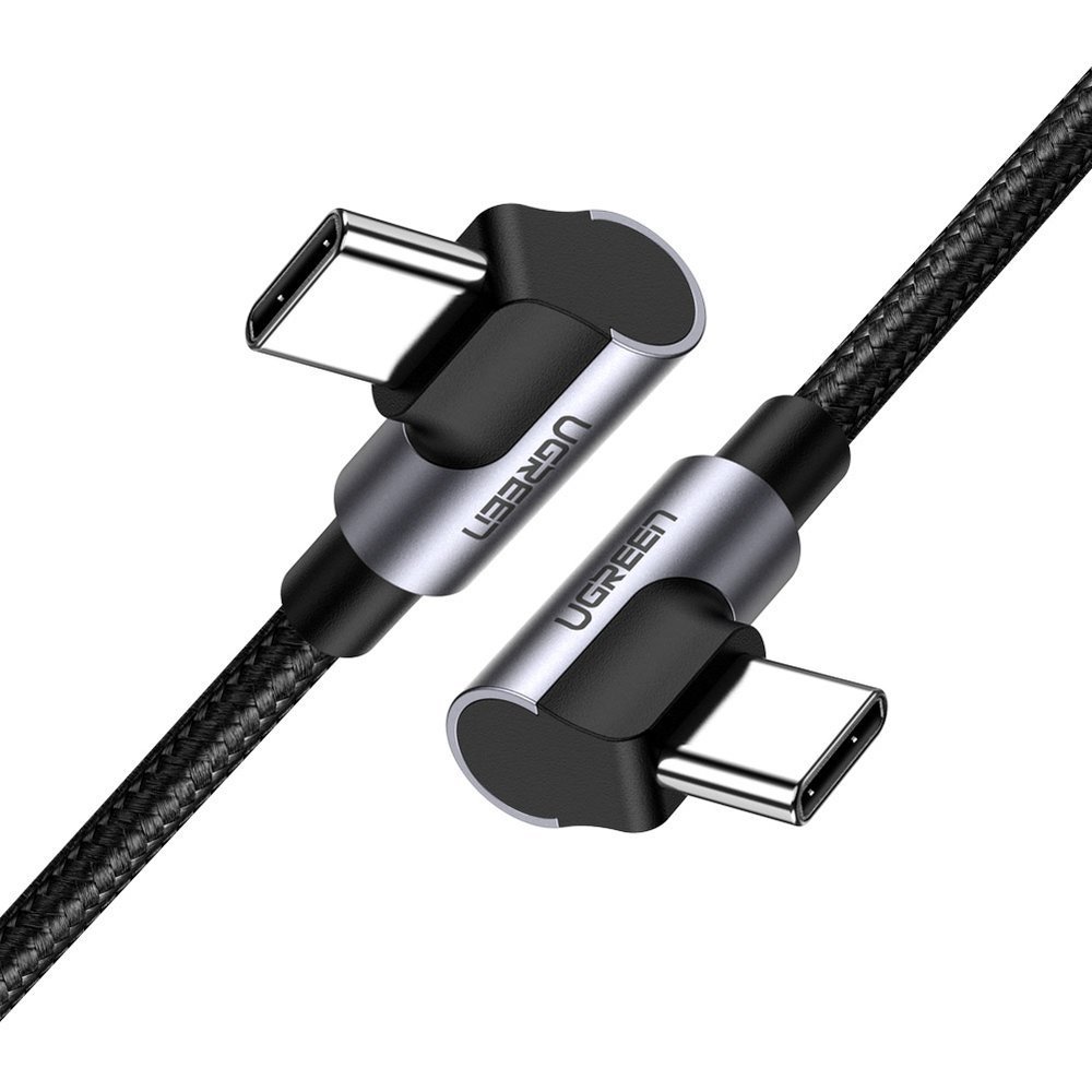 UGREEN Ugreen 1m 3A Elbow USB-C PD QC FPC Flätad Nylon Kabel Svart/Grå
