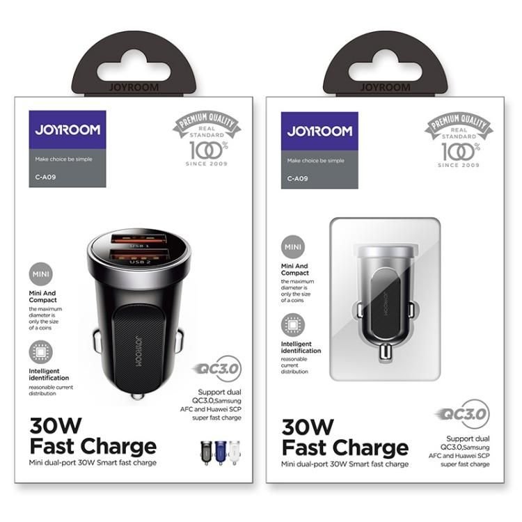JOYROOM Joyroom 30W Mini Billaddare 2x USB-A PD QC Svart