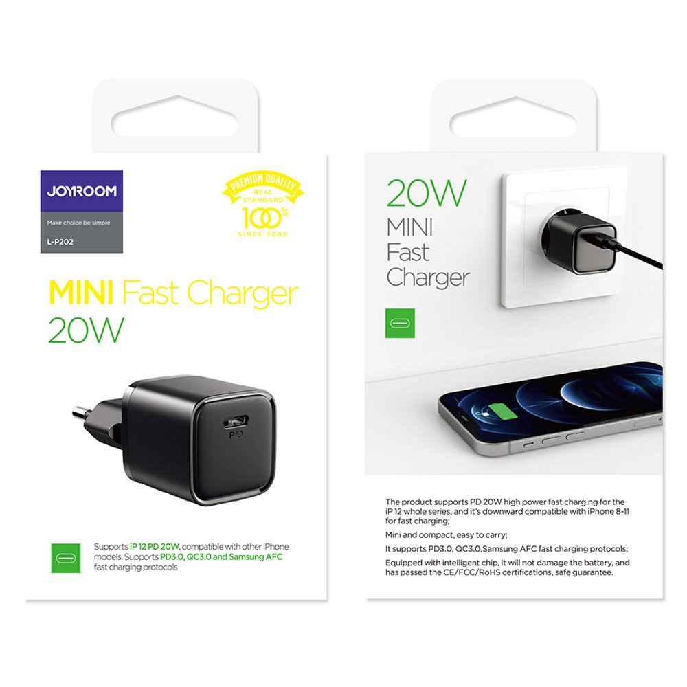JOYROOM Joyroom 20W USB-C PD QC Väggladdare Svart