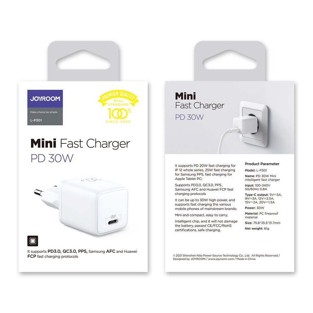 JOYROOM Joyroom 30W PD QC USB-C Väggladdare Vit