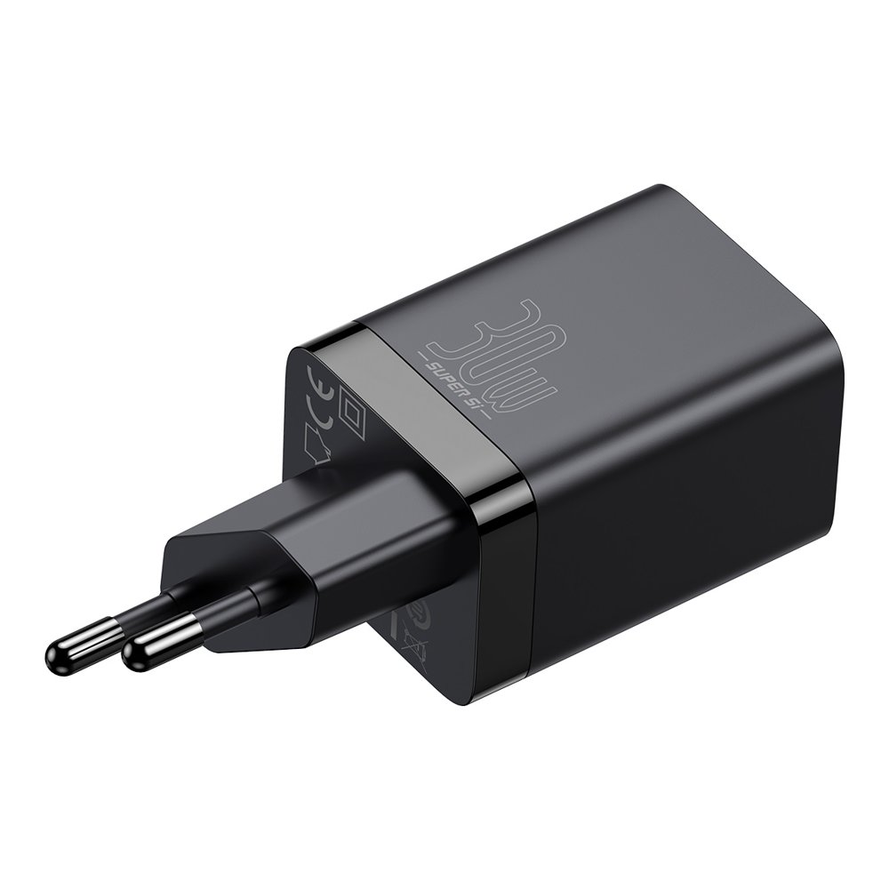 BASEUS Baseus 30W Super Pro USB-C / USB-A PD QC Väggladdare Svart