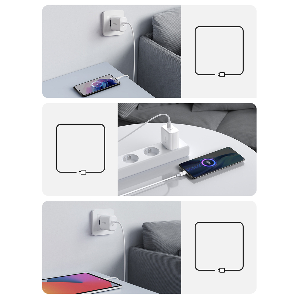 UGREEN Ugreen 40W 2x USB-C PD Snabbladdare Väggladdare Vit