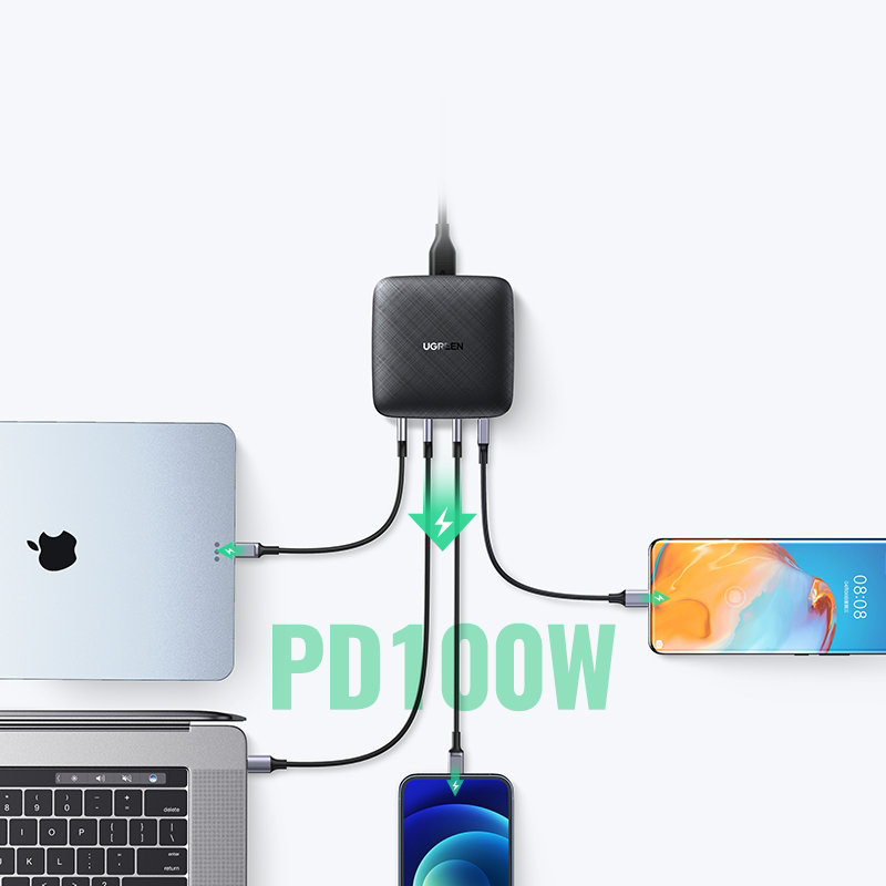 UGREEN Ugreen 100W PD Reseladdare 3x USB-C / 1x USB-A Svart