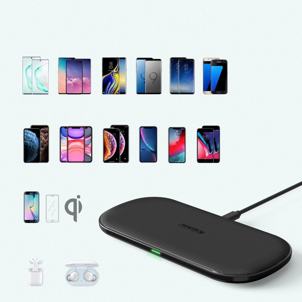 Choetech Choetech 10W 3A 2in1 Trådlös Qi Laddare för Mobil / Hörlurar Svart